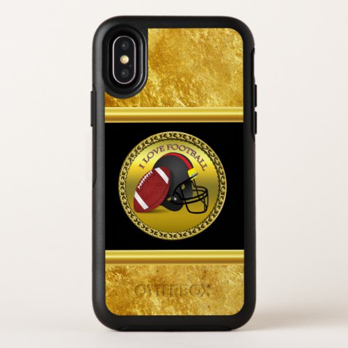 I love football with a football and helmet OtterBox symmetry iPhone x case
