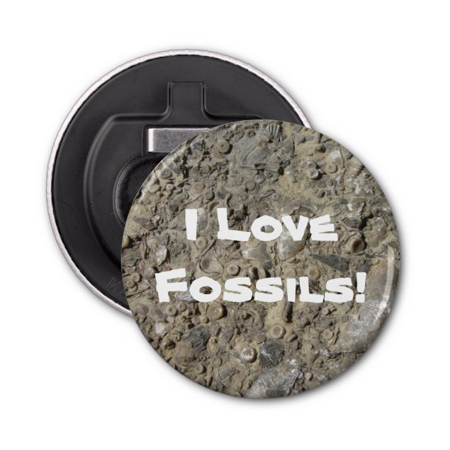 I Love Fossils! (Fossil Hash Print) Bottle Opener (Front)
