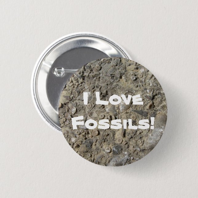I Love Fossils! (Fossil Hash Print) Button (Front & Back)