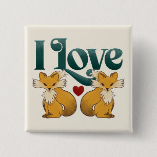 I Love Foxes Cute Heart Button