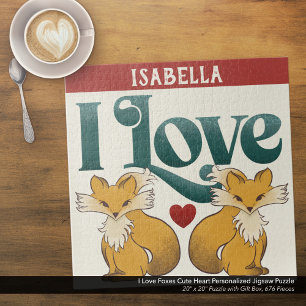 I Love Foxes Cute Heart Personalized Jigsaw Puzzle