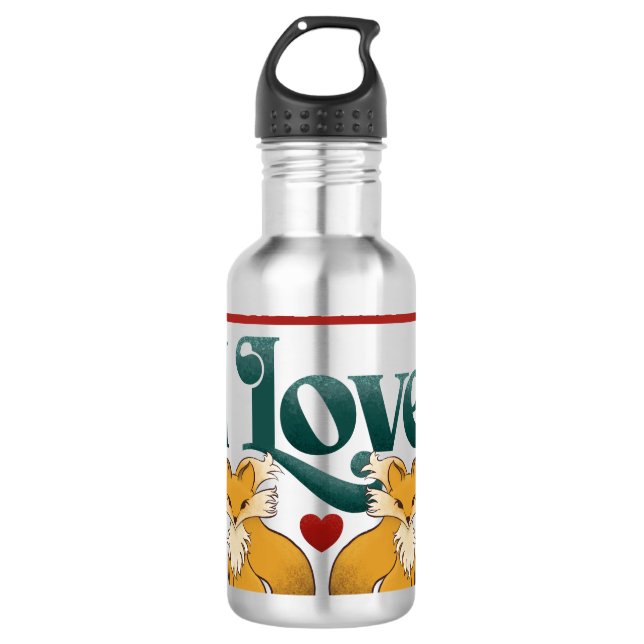 I Love Foxes Cute Heart Water Bottle (Front)