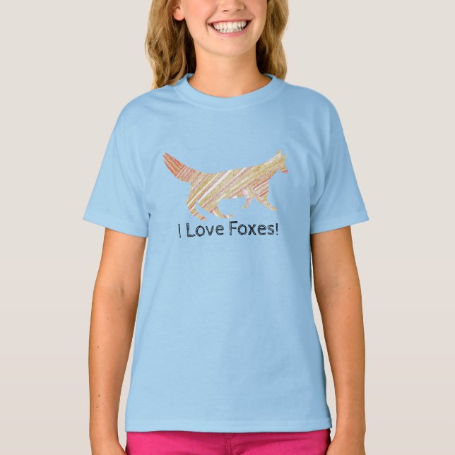 I Love Foxes Pattern Filled Silhouette Fox T-Shirt (Front)