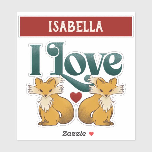 I Love Foxes with Heart Sticker (Sheet)