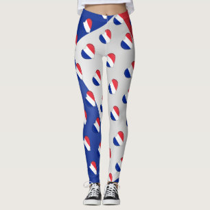 I Love France French Flag Hearts Pattern Funny Leggings