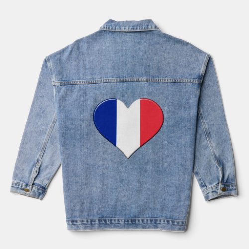 I love France National Flag Pride Heart  Denim Jacket