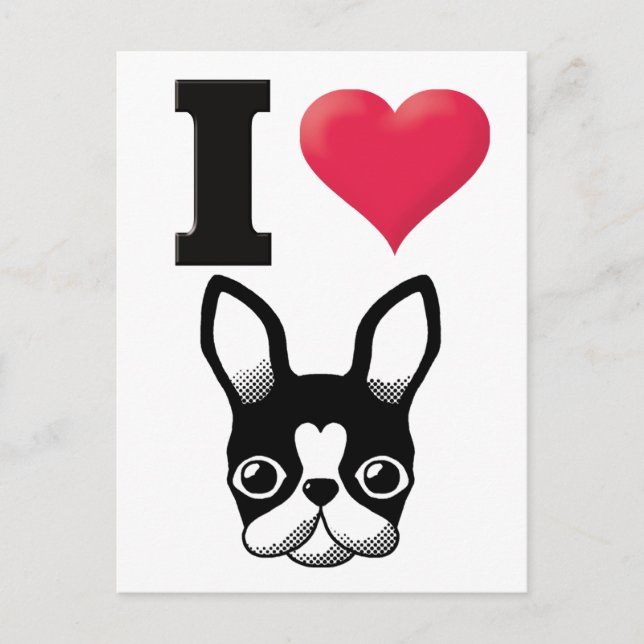 I Love French Bulldog/Boston Terrier Postcard (Front)