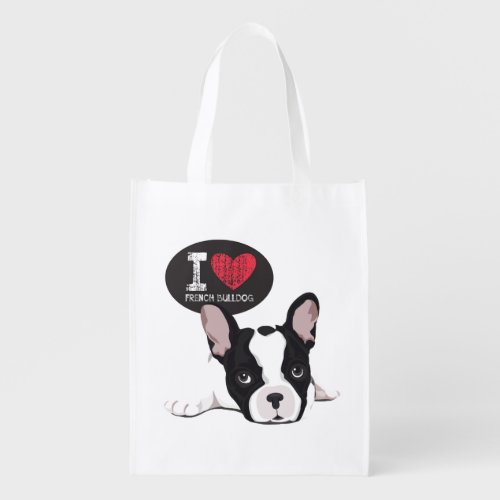 I Love French Bulldog Grocery Bag