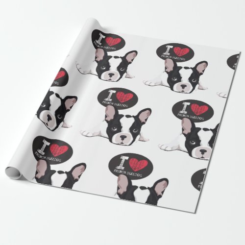 I Love French Bulldog Wrapping Paper