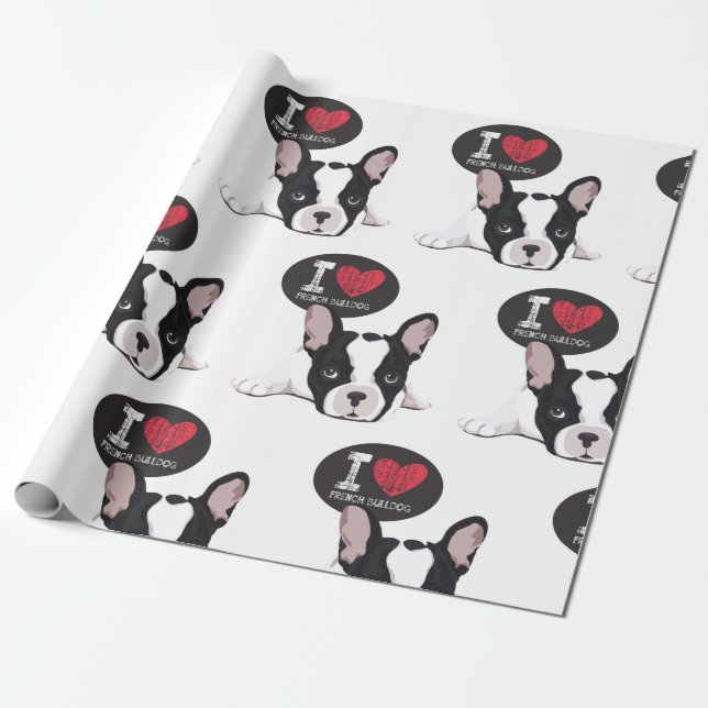 I Love French Bulldog Wrapping Paper (Unrolled)