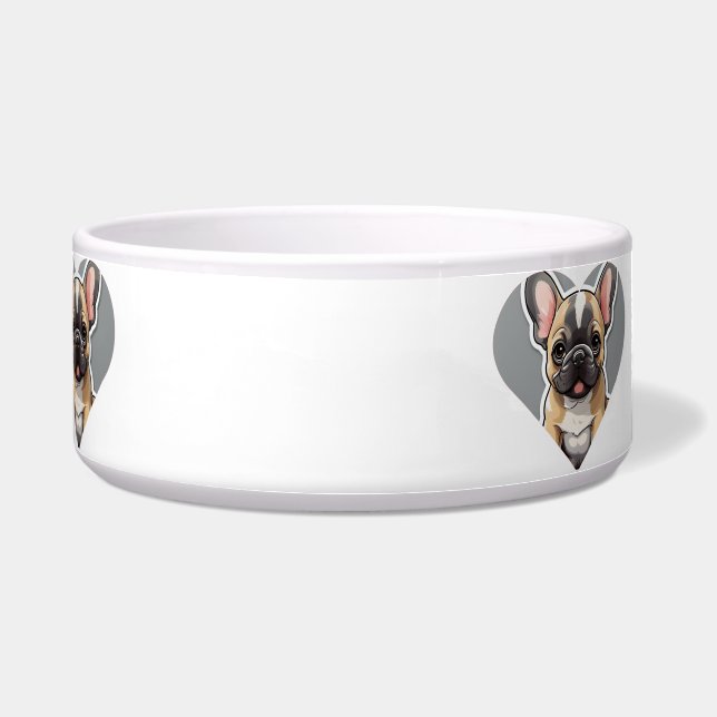 I LOVE FRENCH BULLDOGS Cute Cartoon Puppy in Heart Bowl (Front)