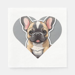 I LOVE FRENCH BULLDOGS Cute Cartoon Puppy in Heart Napkins