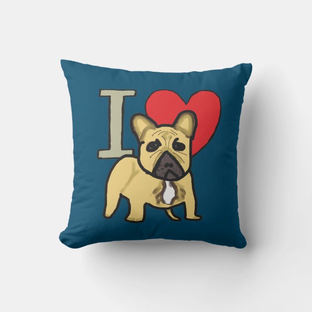 I Love French Bulldogs Throw Pillow (Front)