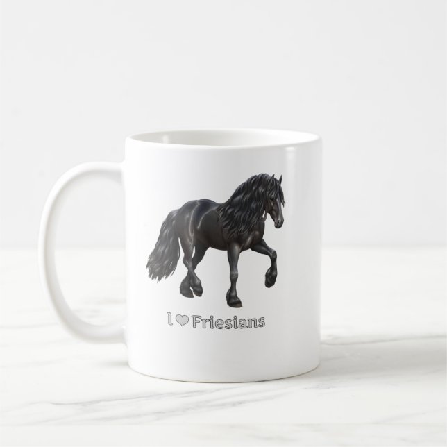 I Love Friesians Black Friesian Draft Horse Lovers Coffee Mug (Left)