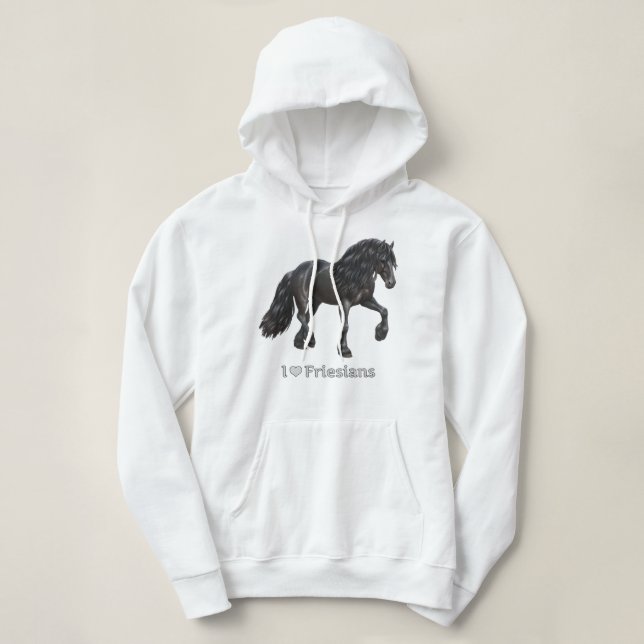 I Love Friesians Black Friesian Draft Horse Lovers Hoodie (Design Front)