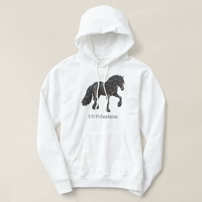 I Love Friesians Black Friesian Draft Horse Lovers Hoodie (Design Front)
