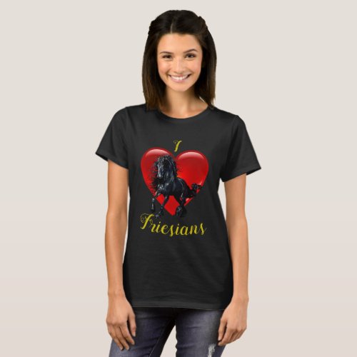 I Love Friesians horse Big red heart of love T_Shirt