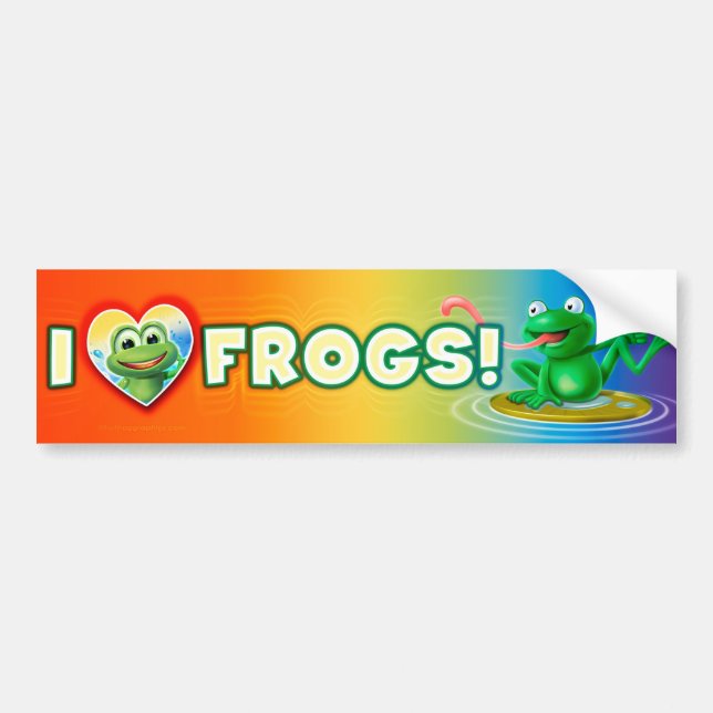 I Love Frogs fun wacky bumper sticker (Front)