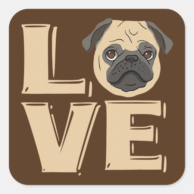 I Love Funny Pug Square Sticker (Front)