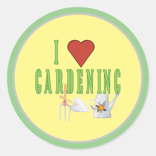 I Love Gardening Illustrated Text  Classic Round Sticker