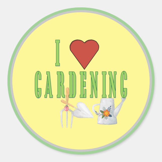 I Love Gardening Illustrated Text  Classic Round Sticker (Front)