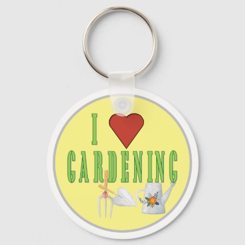 I Love Gardening Illustrated Text  Keychain