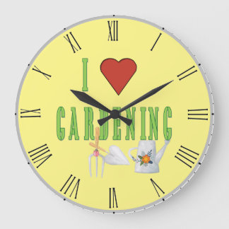 I Love Gardening Illustrated Text Large Clock