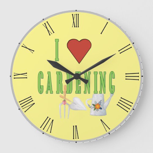 I Love Gardening Illustrated Text   Large Clock