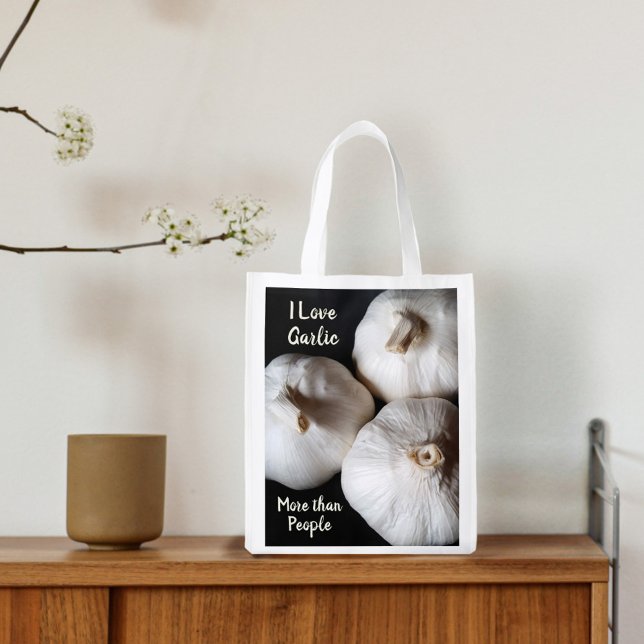 I Love Garlic more than People Fun Photographic Grocery Bag (Creator Uploaded)
