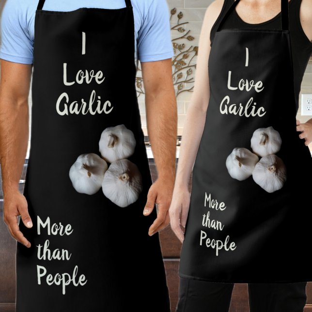 I Love Garlic more than People Humorous Fun Black Apron (Creator Uploaded)