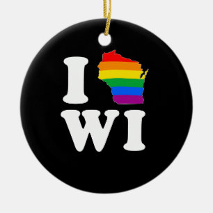 I LOVE GAY WISCONSIN - WHITE -.png Ceramic Ornament