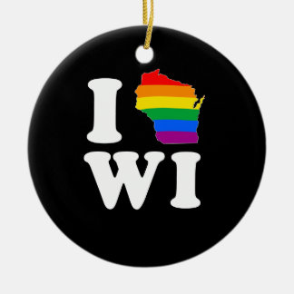 I LOVE GAY WISCONSIN - WHITE -.png Ceramic Ornament