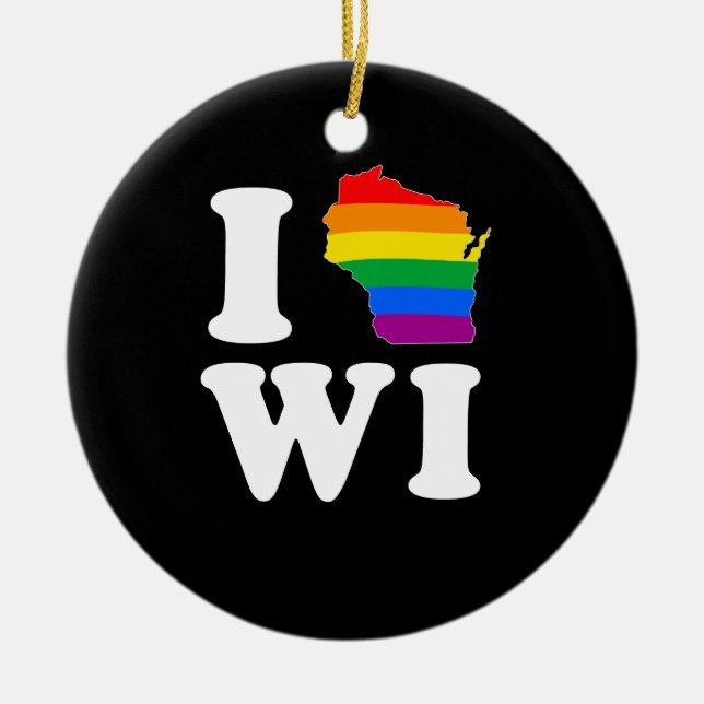 I LOVE GAY WISCONSIN - WHITE -.png Ceramic Ornament (Front)