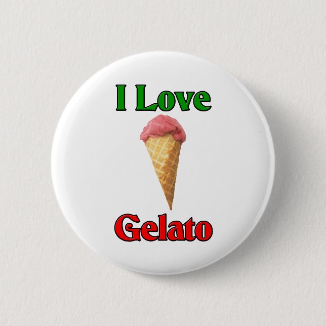 I Love Gelato (Italian Ice Cream) Pinback Button (Front)