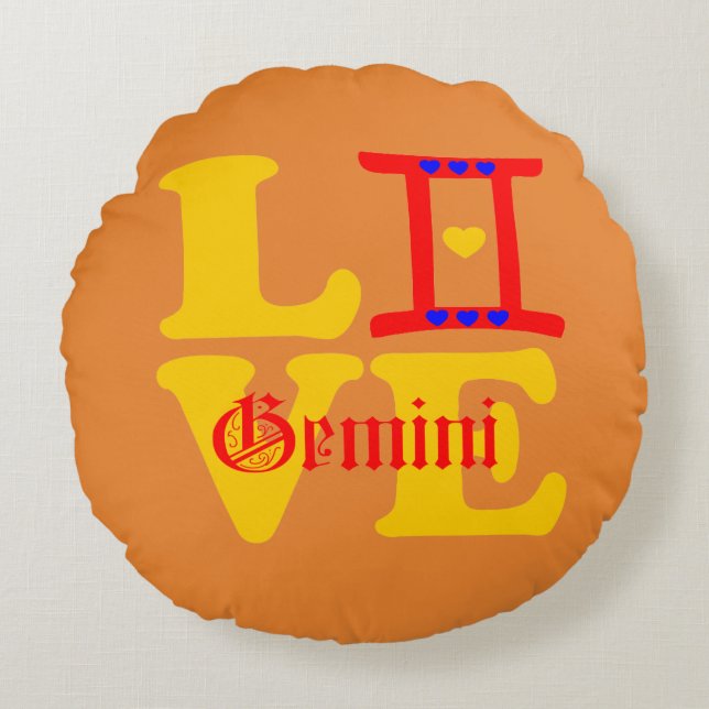♊★😍I Love Gemini-Best-Zodiac Sign Round Throw Pillow (Front)