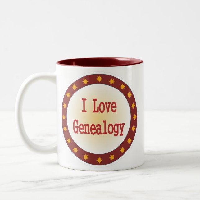 I Love Genealogy Two-Tone Coffee Mug (Left)