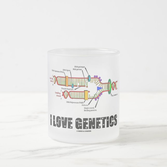 I Love Genetics (DNA Replication) Frosted Glass Coffee Mug (Center)