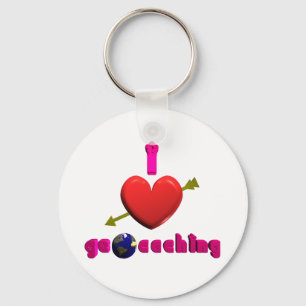 I Love Geocaching 3D art Keychain Geocacher Swag
