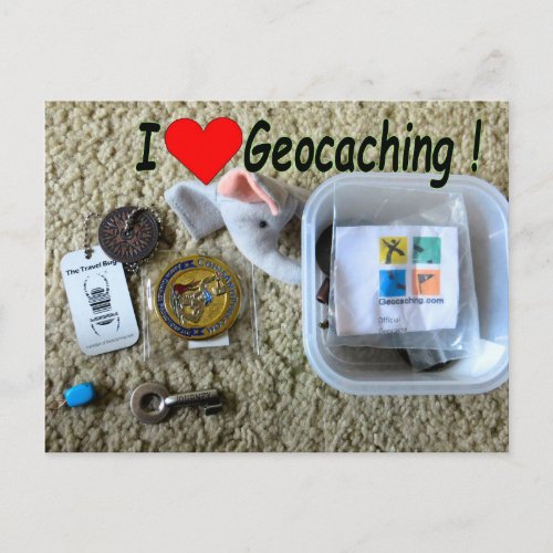 I Love Geocaching postcard Open Cache Postcard