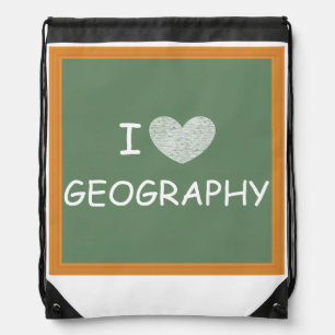 I Love Geography Drawstring Bag