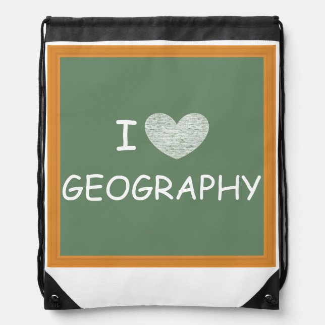 I Love Geography Drawstring Bag (Front)