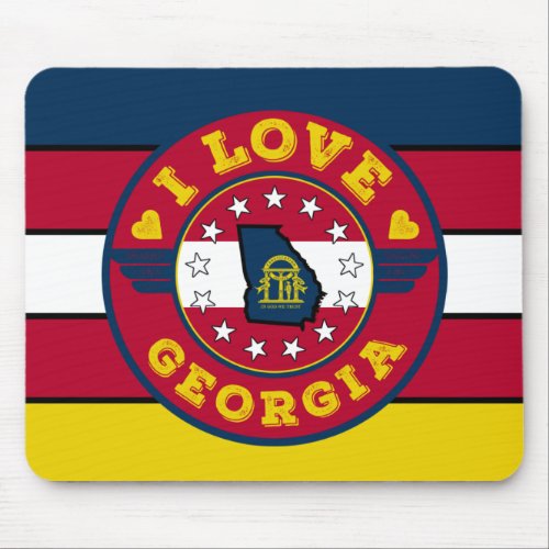 I Love Georgia Retro Stripes State Map and Flag Mouse Pad