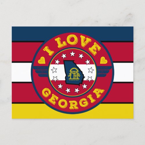 I Love Georgia Retro Stripes State Map and Flag Postcard
