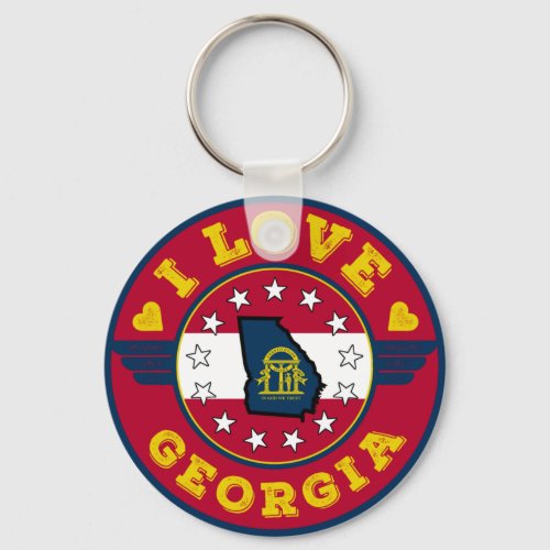 I Love Georgia State Map and Flag Keychain