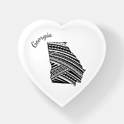 I Love Georgia State Outline Mandala Heart Paperweight