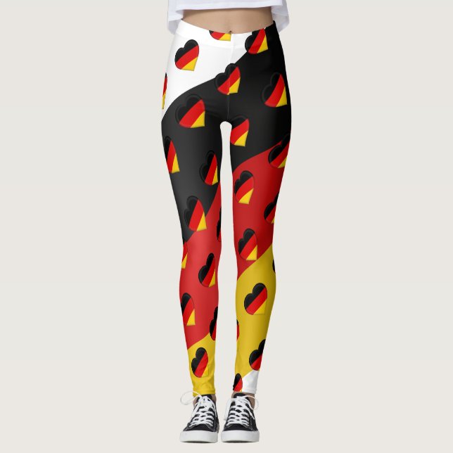 I Love Germany German Flag Hearts Pattern Funny Leggings (Front)