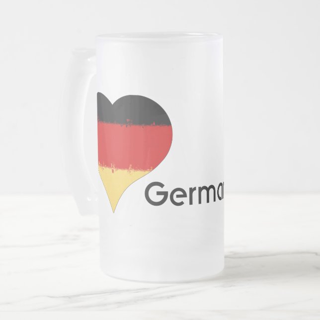 I Love Germany Grunge Heart Flag Design Frosted Glass Beer Mug (Front Left)