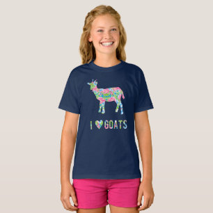 I Love Goats Colorful Floral Pattern T-Shirt