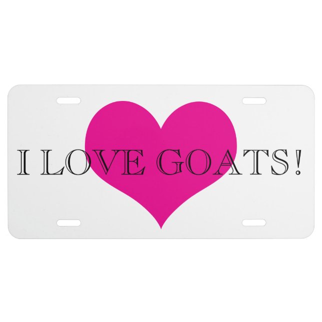I Love Goats Pink Heart License Plate (Front)