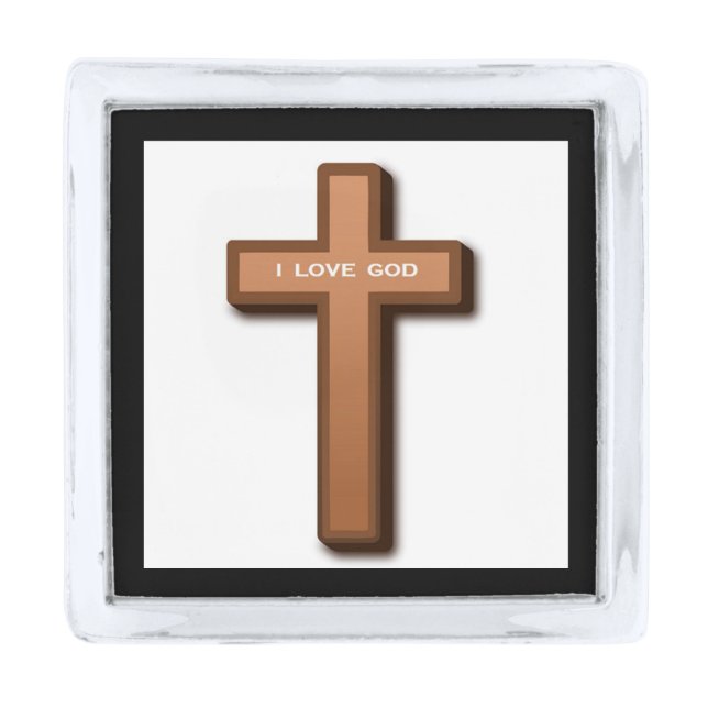 "I LOVE GOD" CROSS SILVER FINISH LAPEL PIN (Front)